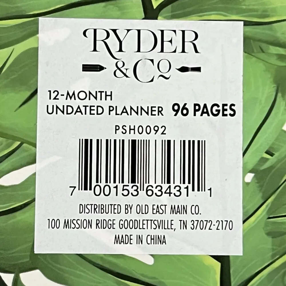 Monstera Leaf 12 Month Undated Weekly and Monthly Planner Green Hardcover